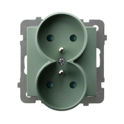 AS Gniazdo podwójne z uziemieniem z przesłonami torów prądowych, moduł bez ramki zielony mat GP-2GRZP/m/84
