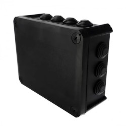 Puszka hermetyczna 190x150x75mm natynkowa z dławikami bezhalogenowa, odporna na UV, dekiel przykręcany czarny IP66