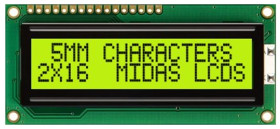 Wyświetlacz monochromatyczny LCD, , Alfanumeryczny, Midas