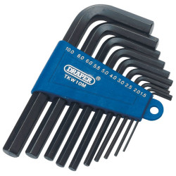 Draper 33687 10 Piece Metric Hexagon Key Set In A Plastic Storage Holder