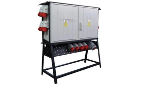 Rozdzielnica budowlana ERB400AC1 na stojaku, IP54, gniazda: 2x CEE 63A, 8x CEE 32A, 6x CEE 16A, 4x GS 230V