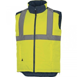 Kamizelka ostrzegawcza dwustronna z poliestru Oxford powlekanego poliuretanem żółta fluo-granatowa rozmiar M CORPFIDJIHVJMTM