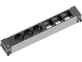POWER FRAME listwa zasil. 6x: 3x gn.Schuko, 3x wolne miejsce czarna ALU (916.007