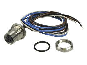 Gniazdo z przewodem; 43-01003; M12-4p; 4 tory; proste; z przewodem 0,5m; 0,25mm2; na panel; 12mm; czarny; IP67; 4A; 250V; Conec;