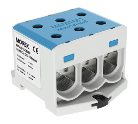 Złączka szynowa 25-150mm2 nieb. 6otwor AL/CU 1000V TH35 1P Morek MAA3150B10