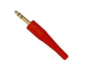 Wtyk jack 6.3mm stereo duży czerwony złoty