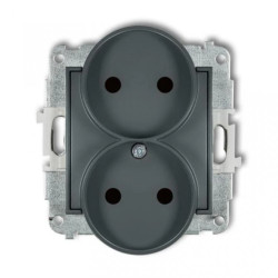 ICON Mechanizm gniazda podwójnego do ramki bez uziemienia 2x2P (przesłony torów prądowych) grafitowy mat 28IGPR-2p