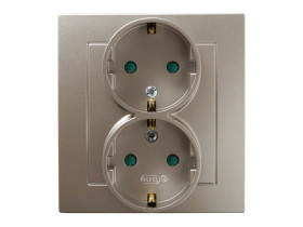 AS Gniazdo podwójne z uziemieniem schuko z przesłonami torów prądowych kompletne z ramką satyna light GP-2GSP/45 OSPEL