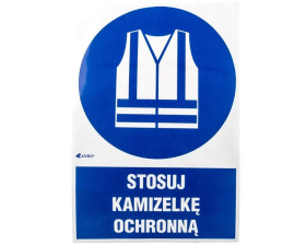Samoprzylepna tabliczka ostrzegawcza /Stosuj kamizelkę ochronną z podpisem/ IM/015/1/C1/F