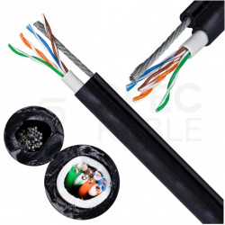 Kabel sieciowy U/UTP kat.5e skrętka 4x2x0,5mm zewnętrzny suchy z linką nośną PE czarny SATEC