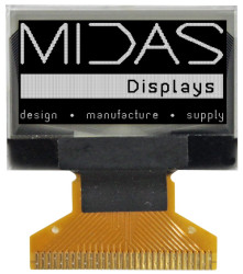 Wyświetlacz OLED 0.96cal Biały macierz pasywna 128 x 64pikseli Midas COB I2C, równoległe, SPI