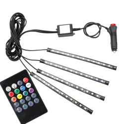 Podświetlenie samochodu LED RGB 4x12 pilot zestaw, wnętrza kabiny 12V