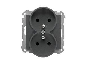 SIMON 55 Gniazdo podwójne z uziemieniem z przesłonami szybkozłącza grafitowy mat TGZ2MCZ.01/116 KONTAKT SIMON