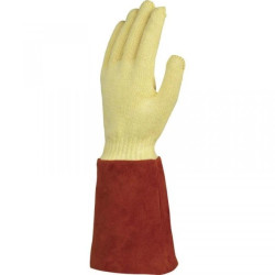 Rękawice dziane na zewnątrz włókno kevlar wewnątrz bawełna mankiet z dwoiny 15 cm kolor brązowo-żółty rozmiar 9 MAIN KCA1509