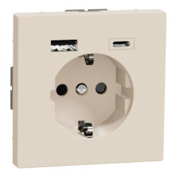 USB charger + socket-outlet, Merten System Design, 2P + E, 16A screwless terminals, glossy, sahara MTN2367-6033