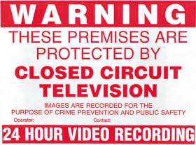 Znak CCTV, Warning Closed Circuit Television, język: Angielski, Czerwony, PVC, CCTV, wys.: 400 mm, szer.: 600mm