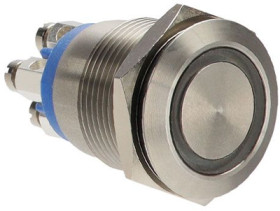 Vandal-proof pushbutton, 1 pole, blue, illuminated  (blue), 0.5 A/24 V, mounting Ø 19 mm, IP66, MPI002/TERM/BL