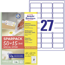 Avery-Zweckform L4737REV-65 Labels White Paper 63.5x29.6mm 65 Sheet Removable