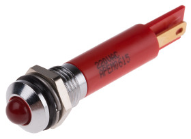 Lampka kontrolna do montażu panelowego 220V ac, czerwona 8mm LED Chrom RS PRO