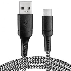 Kabel USB - USB-C oplot czarno-biały 1m VA0148 Vayox