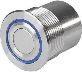 Vandal-proof pushbutton, 1 pole, silver, illuminated  (blue), 0.125 A/48 V, mounting Ø 30 mm, IP65, 1241.6404
