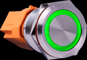 Pushbutton, silver, illuminated  (green), 3 A/230 V, mounting Ø 22 mm, IP65/IK10, BUTTON22A-M-GR