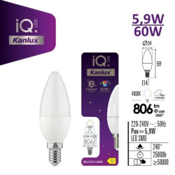 Żarówka LED E14 IQ-LED C35E14 5,9W-NW 806lm 4000K barwa neutralna Ra90 3 lata Gwarancji świeczka 36686