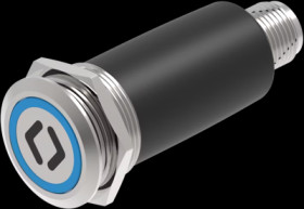 Vandal-proof pushbutton, silver, illuminated  (blue), 0.6 A/35 V, mounting Ø 22 mm, IP65/IP67, 82-6657.1124