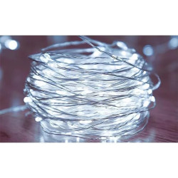 Ozdobny drucik, łańcuch LED 5m, biały zimny 6500K, zasilanie 3xAA