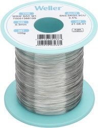 Solder, lead-free, SAC (Sn3.0Ag0.5Cu3.5%), Ø 0.3 mm, 100 g, WSW SAC M1 0,3MM 100G