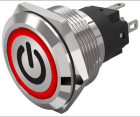 Vandal-proof pushbutton switch, silver, illuminated  (red), mounting Ø 22 mm, IP65/IP67, 82-6151.2114.B002
