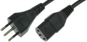 Device connection cable, Brazil, plug type N, straight on C13 socket, straight, H05VV-F3G1.0 mm², black, 2.5 m, BR/3-H05VVF3G100