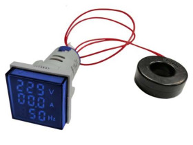 WOLTOMIERZ AMPEROMIERZ MERNIK CZĘSTOTLIWOŚCI LED 20-500V AC 100A 30X30mm NIEBIESKI