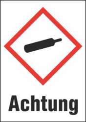 Hazardous goods sign, symbol: GHS04/text: &quot;Achtung&quot;, (W) 26 mm, plastic, 013.27-9-37X26-W1 / 36 ST