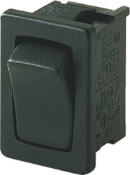 Rocker switch, black, 1 pole, On-Off, off switch, 10 (4) A/250 VAC, 6 (4) A/250 VAC, IP40, unlit, unprinted, 1801.1102