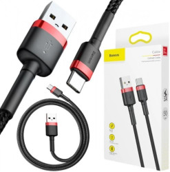 KABEL USB-A -USB-C Baseus Cafule CATKLF-A91 50cm 3A QC 3.0 CZARNO-CZERWONY W OPLOCIE
