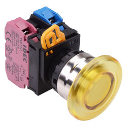 YW4L-M4E11Q4Y Yellow 24V illuminated 22mm Metal Bezel Mushroom Momentary Push Button Switch 1NO-1NC IP65 IDEC