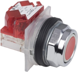 Pushbutton, unlit, 1 Form B (N/C), waistband round, red, front ring metal, mounting Ø 30 mm, 9001KR1RH6