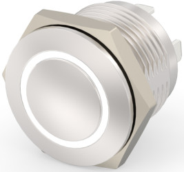 Vandal-proof pushbutton, 1 pole, silver, illuminated  (white), 0.4 A/36 V, mounting Ø 16 mm, IP67, 2213774-2