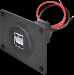 67322500 KFZ - USB charging socket, 2-way, 12/24V, 5V/2.5A, built-in