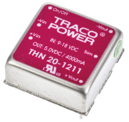 Konwerter DC/DC THN 20, Uwe 18V dc, Uwe 9V, Uwy 5V dc, TRACOPOWER 4 A 20 W -40 °C 75 °C Otwór przelotowy