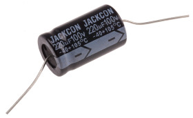 Kondensator 220μF 100V dc Osiowy, Otwór przelotowy RS PRO 16 (Dia.) x 28mm