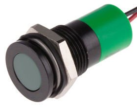 Lampka kontrolna do montażu panelowego 220V ac, zielona 14mm LED Wyprowadzenia RS PRO