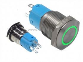 Przycisk stabilny 16mm płaski LED ziel.12V