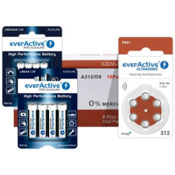 60 x baterie do aparatów słuchowych everActive ULTRASONIC 312 + 4szt LR6 / AA + 4szt LR03 / AAA everActive Pro Alkaline