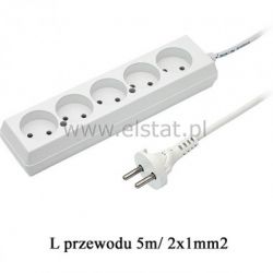 Przedłużacz 5GN 5m, biały 2x1mm