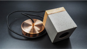 Lampa Wisząca, Betonowa B14, Podsufitka Metalowa, Podkloszówka Drewniana,...