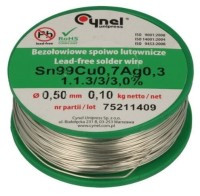 SAC99-050-010 Bezołowiowe spoiwo Sn99Ag0.3Cu0.7 0,50 mm waga 100g