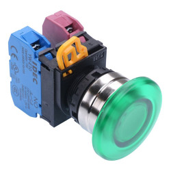 YW4L-A4E11Q0G Green 22mm Metal Bezel Mushroom Maintained Push Button Switch 1NO-1NC IP65 IDEC