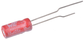Kondensator 10μF 25V dc Radialny, Otwór przelotowy Wurth Elektronik roztaw: 2mm 5 (Dia.) x 11mm